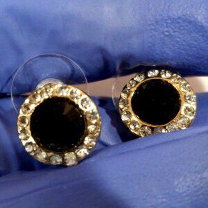 Gold tone Black Rhinestone Stud Earrings – Women's Classic Round Crystal Accent
